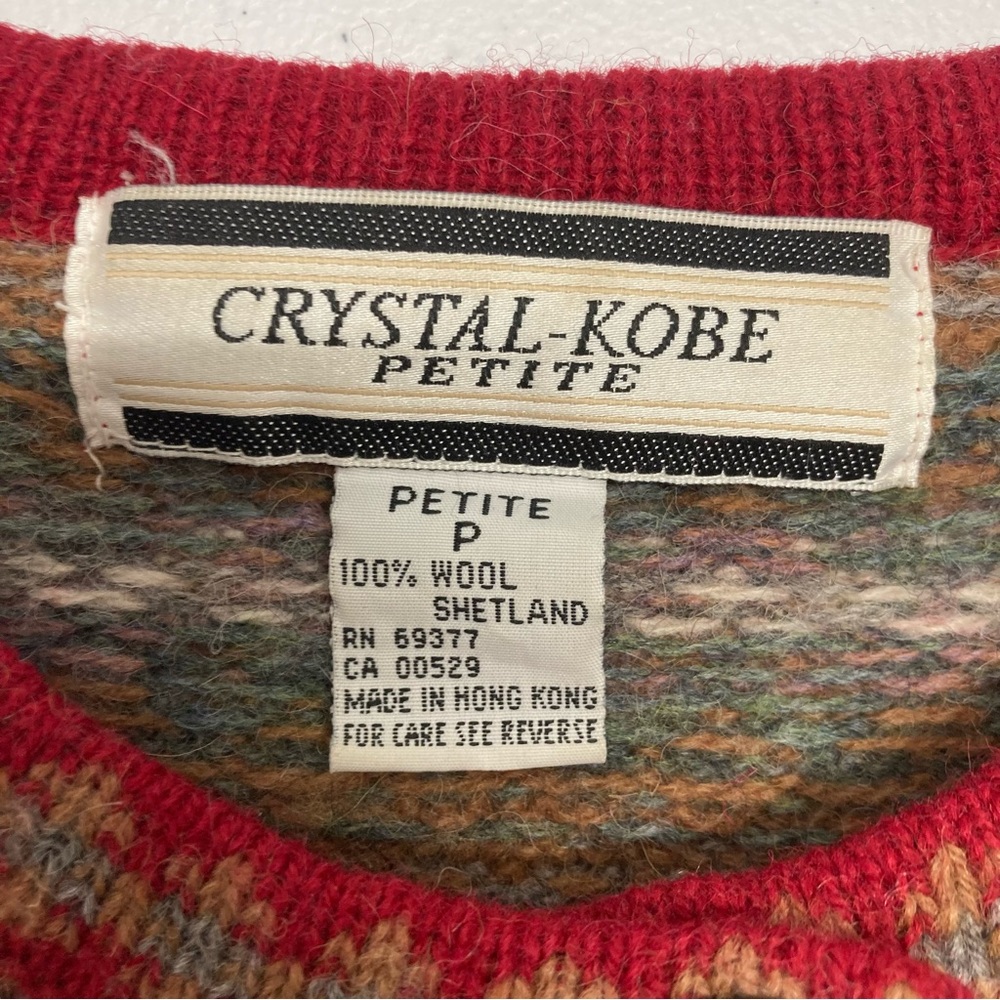 SOLD! VINTAGE Crystal Kobe Sweater Womens Petite S ? Red 100% Shetland Wool - Picture 2 of 7